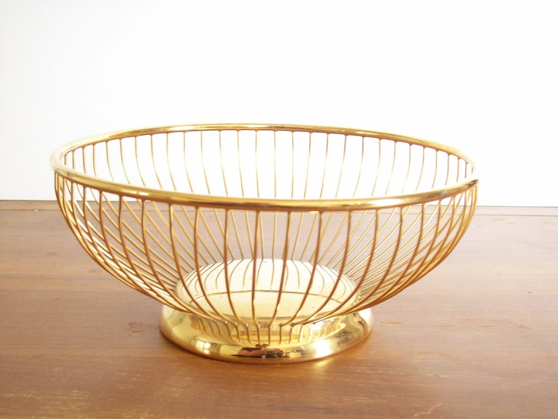 Gold Plated Mid Century Basket Metal Bread Basket Fruit Etsy