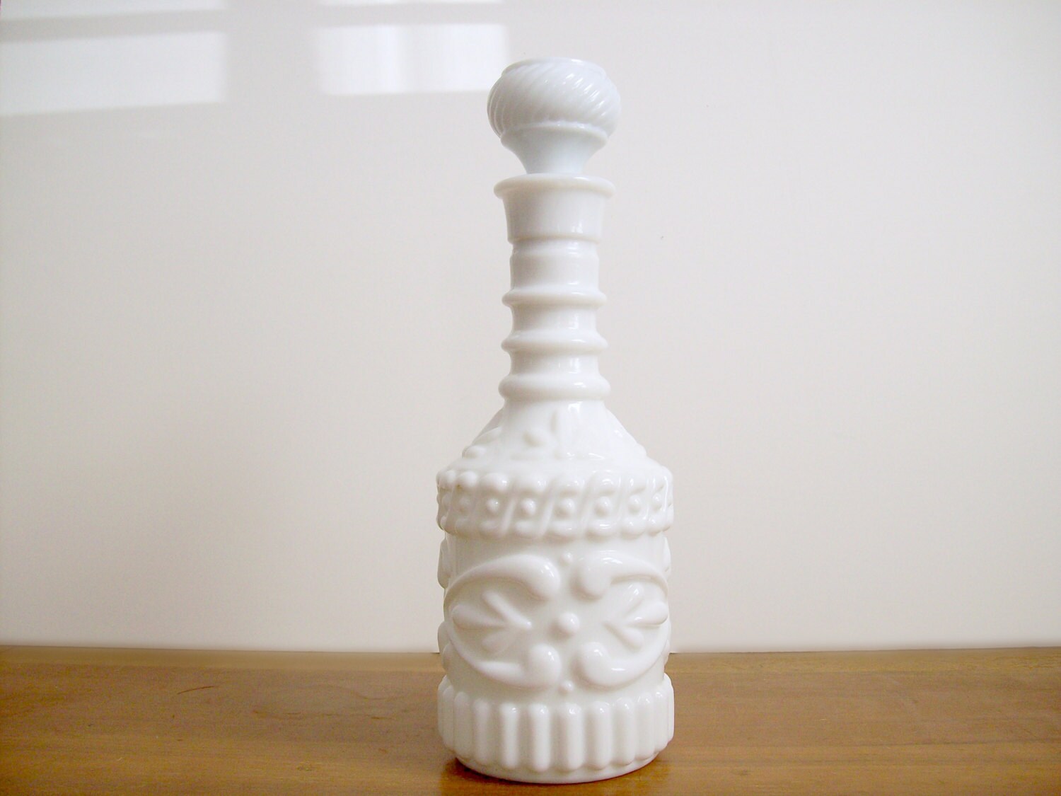 Milk Glass Decanter Bottle with Stopper Vintage Barware Etsy