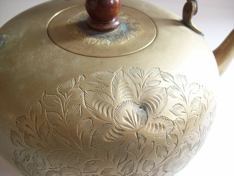 Vintage Brass Teapot Boho Teapot Tea Kettle Etched Brass Teapot Vintage Boho Decor Vintage Teapot Brass Kettle Boho Brass