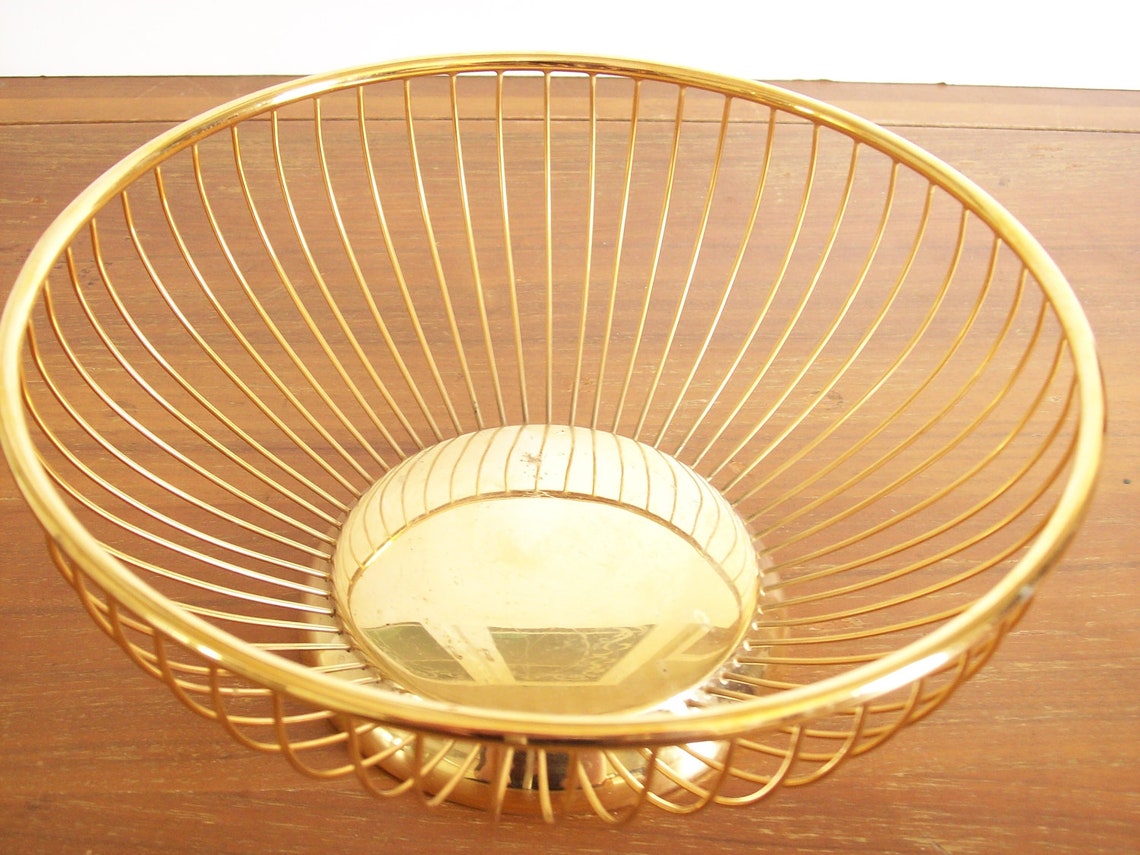 Gold Plated Mid Century Basket Metal Bread Basket Fruit Etsy