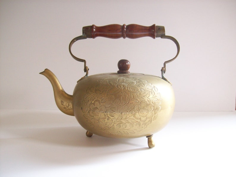 Vintage Brass Teapot Boho Teapot Tea Kettle Etched Brass Teapot Vintage Boho Decor Vintage Teapot Brass Kettle Boho Brass