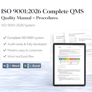 ISO 9001 QMS Complete System | 2026 Quality Manual + Procedures | Word & Excel Templates