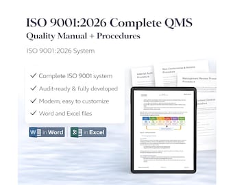 ISO 9001 QMS Complete System | 2026 Quality Manual + Procedures | Word & Excel Templates