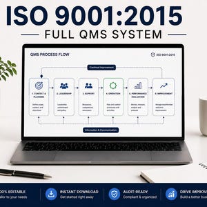 ISO 9001:2015 QMS | Kvalitetsmanual och kärnprocedurer (Word och Excel) (digital nedladdning)