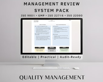 Management Review Pack | Annual Review, KPIs & Quality Objectives tracker | ISO 9001