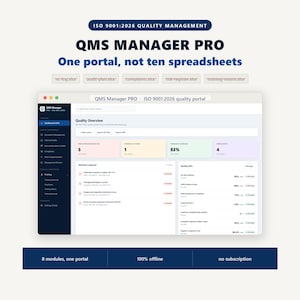 ISO 9001:2026 Quality Management System Dashboard | QMS Portal, CAPA, Audit, Complaints, Management Review, Non-Conformities & Kpi