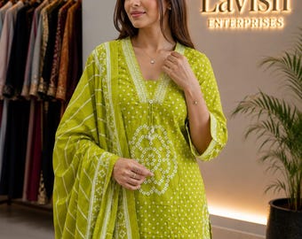 Women’s Bandhej Lahariya Cotton Palazzo Set