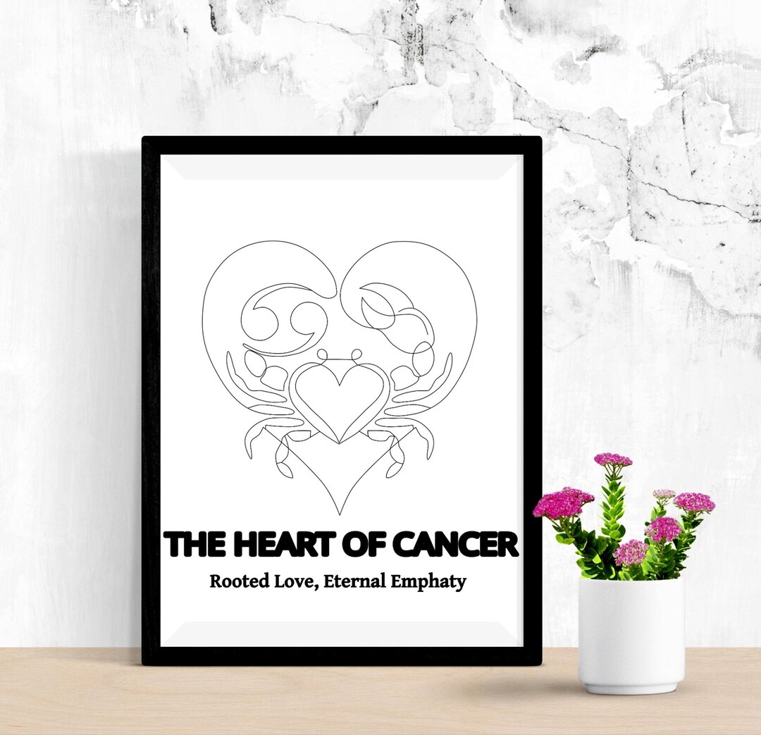 Customizable Cancer Sign Customizable Cancer Zodiac Heart Line Art Print, Minimalist Astrology ...