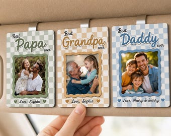 Personalized Photo Car Visor Clip For Dad, Father's Day Gift for Grandpa, Dad Gift from Kids, Pennant Visor Clip, Dad Sun Visor Clip