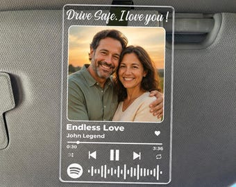 Personalized Car Visor Photo Gift for Couple, Custom Spotify Acrylic Plaque, Drive Safe I Love You Car Accessory, Anniversary Gift