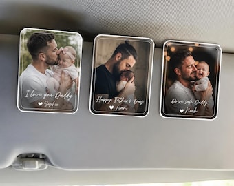 Custom Photo Car Visor Clip, Drive Safe Daddy Sun Visor Clip, Fathers Day Gift For Dad, Photo Frame Husband Gift, Grandpa Gift