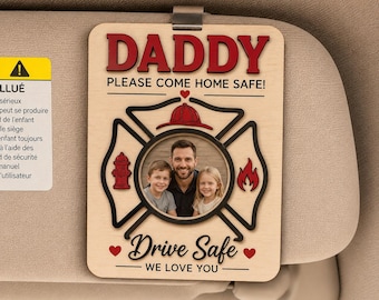 Personalized Firefighter Dad Photo Car Visor Clip, Personalized Fire Rescue Drive Safe Picture Holder, Custom Fireman Car Visor Clip for Dad