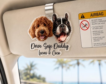 Fathers Day Gifts For Dog Dad, Custom  Pet Photo Car Visor Clip, Dog Lovers Gifts, Car Accessories, Personalized Drive Safe Daddy Gifts