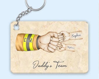 Daddy's Dream Team - Personalized Fist Bump Acrylic Keychain- Ideal Father's Day Gift - Firefighter gift
