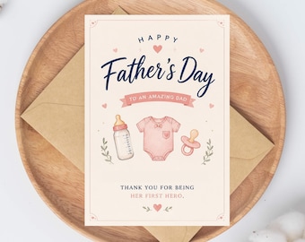 First Father’s Day Card from Daughter or Son | Girl Dad Card | Boy Dad Card | New Dad Gift | Baby’s First Father’s Day Card to Dad