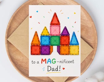 MAGNETIC TILE Father’s Day card, Funny Father’s Day Card from Kids, Colorful Building Toy Birthday Card for Dad, toddler dad