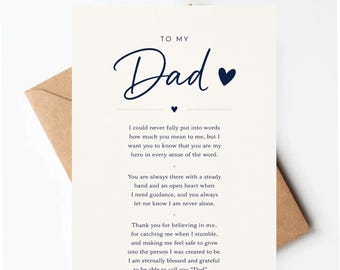 To My Dad Card, Emotional Father’s Day Card, Sentimental Dad Gift, Heartfelt Message for Father, Minimalist Fathers Day Greeting