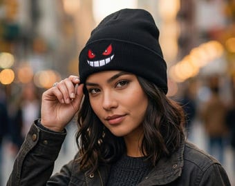 Anime Embroidered Beanies Hat, Gengar Knitted Beanie Winter Cap - Anime Hat