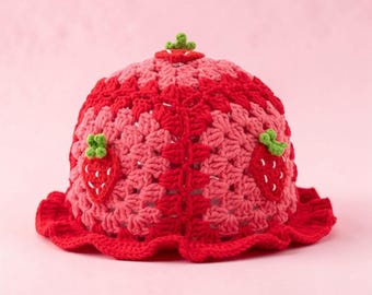 Red Strawberry Hat, Kawaii Crochet Strawberry Hat - Handmade Crochet Hat