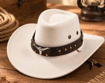 Western Cowboy Hat, Vintage Wide Brim Gentleman Hat - Gift For Him