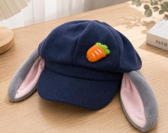 Rabbit Fox Ear Beret, Halloween Cosplay Hat - Cute Animal Cap