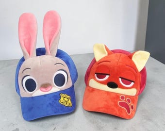 Gorro de peluche de Judy Nick, peluche adorable de dibujos animados, gorra de béisbol de dibujos animados de Zootopia - Gorro de regalo para fans de Zootopia