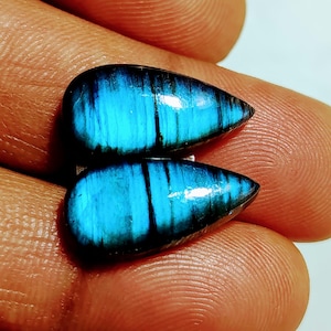 Blue Fire Labradorite Gemstone Pair, Pear Shape (17.5cts)