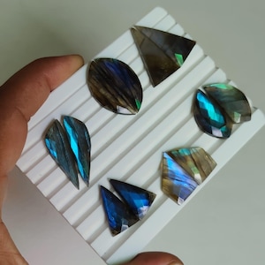 Lote de 6 pares de pendientes facetados de labradorita azul fuego AAA+