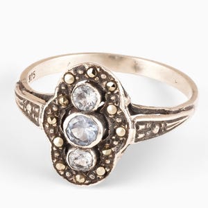 Art Deco Style Silver Ring with Light Blue Stones and Marcasites