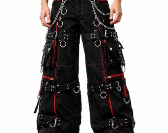 Gothic Cyber Punk Cargo Pants with Chains and Buckle Straps