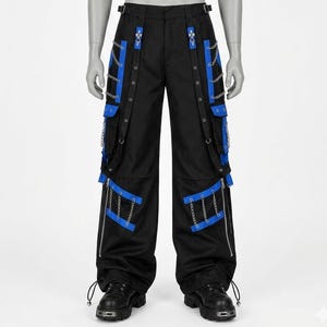 Black Blue Gothic Cargo Pants Wide Leg Chain Punk Streetwear Baggy Unisex Alt Fashion
