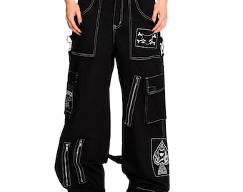 Pantalones cargo góticos para hombre y mujer, negros, holgados, estilo techwear, estilo Y2K, streetwear punk.