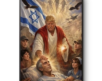 Escena de bendición de Jesús y Trump en EE. UU. Arte religioso patriótico PNG descarga digital