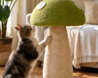 Rascador para gatos con forma de seta, rascador adorable, mueble único para gatos, decoración acogedora para mascotas, regalo original para gatos.