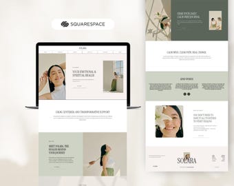 Squarespace Template for Healers, Energy Workers, Coaches, Intuitives | Soft Pink & Green