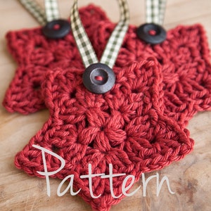 PATTERN ONLY Crochet Christmas Star, Christmas Ornament, Holiday Decor, Decoration, Wood Button, Plaid Red Ribbon image 3