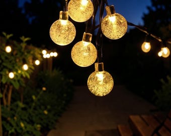 Luces solares de cristal para exteriores, guirnalda de luces impermeable para decoración de jardín y patio, regalo de inauguración de la casa, iluminación solar para patio trasero.