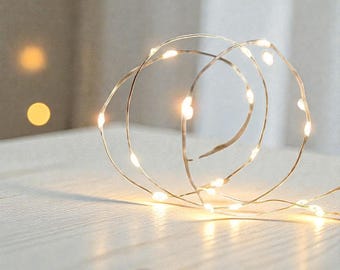 Guirnalda de luces LED de alambre plateado - Luces decorativas - Decoración de ensueño para el dormitorio - Iluminación para bodas - Luces para manualidades - Blanco cálido
