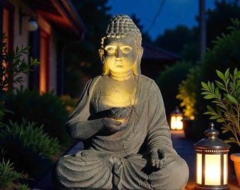 Estatua de Buda meditando / Decoración solar LED para jardín