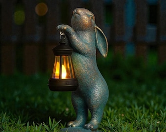 Farol solar de resina con forma de conejo – Decoración LED para jardín