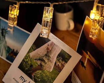 Guirnalda de luces LED con pinzas para fotos para decoración de pared, luces de hadas USB/a pilas para fotos, exhibición de fotos colgantes, decoración de dormitorio, boda