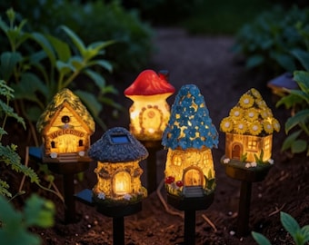 Solar Mushroom Fairy House Garden Lights, Outdoor Waterproof LED Landscape Decor, Whimsical Path Walkway Lighting,Cute Cottagecore Yard Gift
