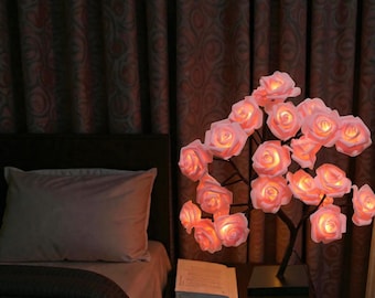 Lámpara LED de árbol de rosas - Árbol de luces de hadas encantado - Decoración estética para dormitorio - Luz de noche romántica con flores - Regalo para el Día de la Madre - Lámpara de mesa USB