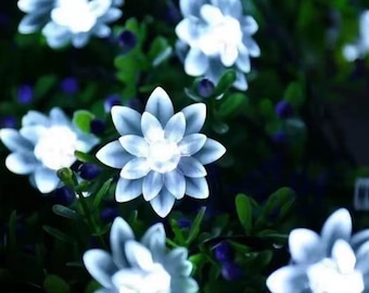 Guirnalda de luces solares de flor de loto - Iluminación LED de exterior impermeable con diseño de flor de cerezo para jardín, patio, cerca, jardín y decoración navideña
