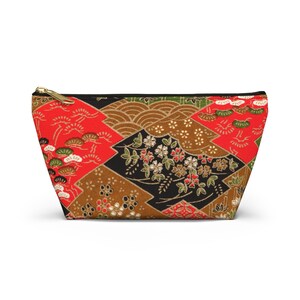 Bolsa de maquillaje de patchwork japonesa con patrón de kimono, bolsa de cosméticos, estilo tradicional japonés, regalo estético japonés para ella