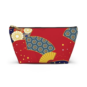 Japanese Pattern Makeup Pouch Red Fan Design Cosmetic Bag Traditional Japan Style Gift