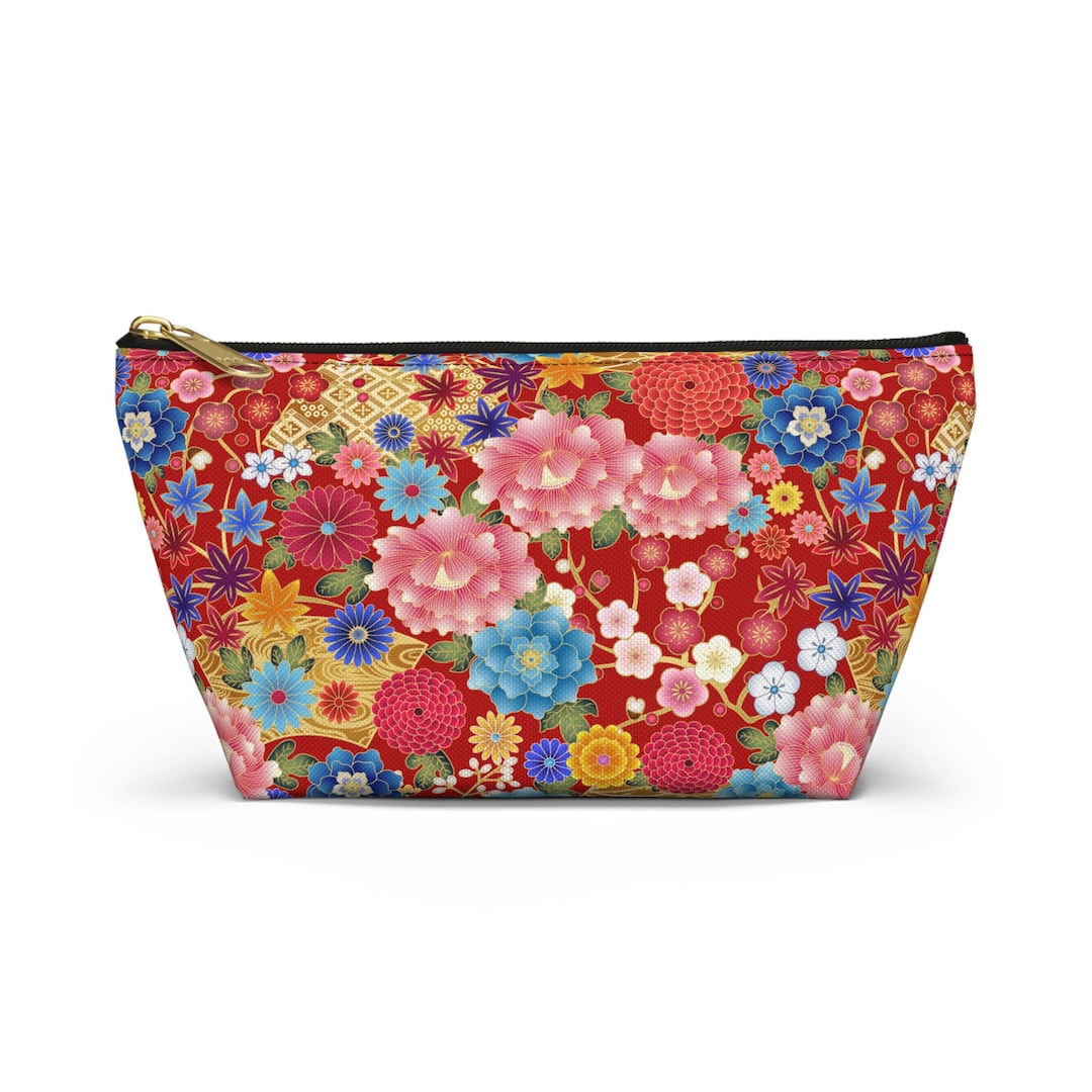 Japanese Pouch Design Japanese Floral Makeup Pouch, Traditional Kimono Pattern Cosmetic Bag ...