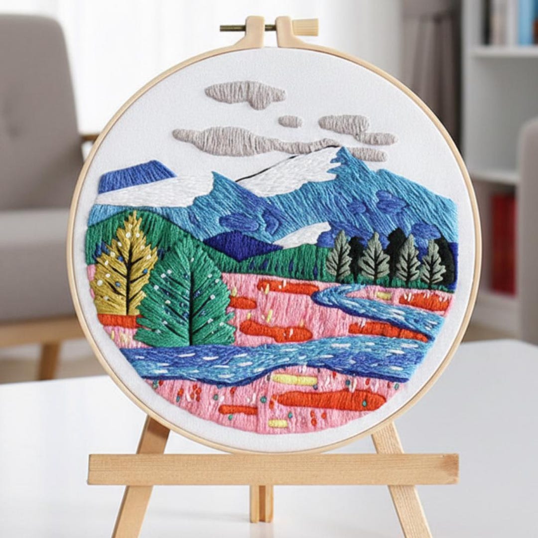 Beginner Mountain Landscape Embroidery Kit, Modern Nature Wall Art ...