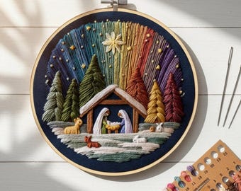 Kit de Bordado Presépio – Projeto de Artesanato Religioso de Natal para Costurar à Mão