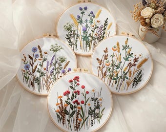 Kit de Bordado de Flores Silvestres, Faça Você Mesmo Inspirado em Jardins, Ideal para Iniciantes, Decoração Colorida e Artesanal para Casa.